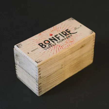 Outer casing of the bento box with "Bonfire Supply Company" printed on top