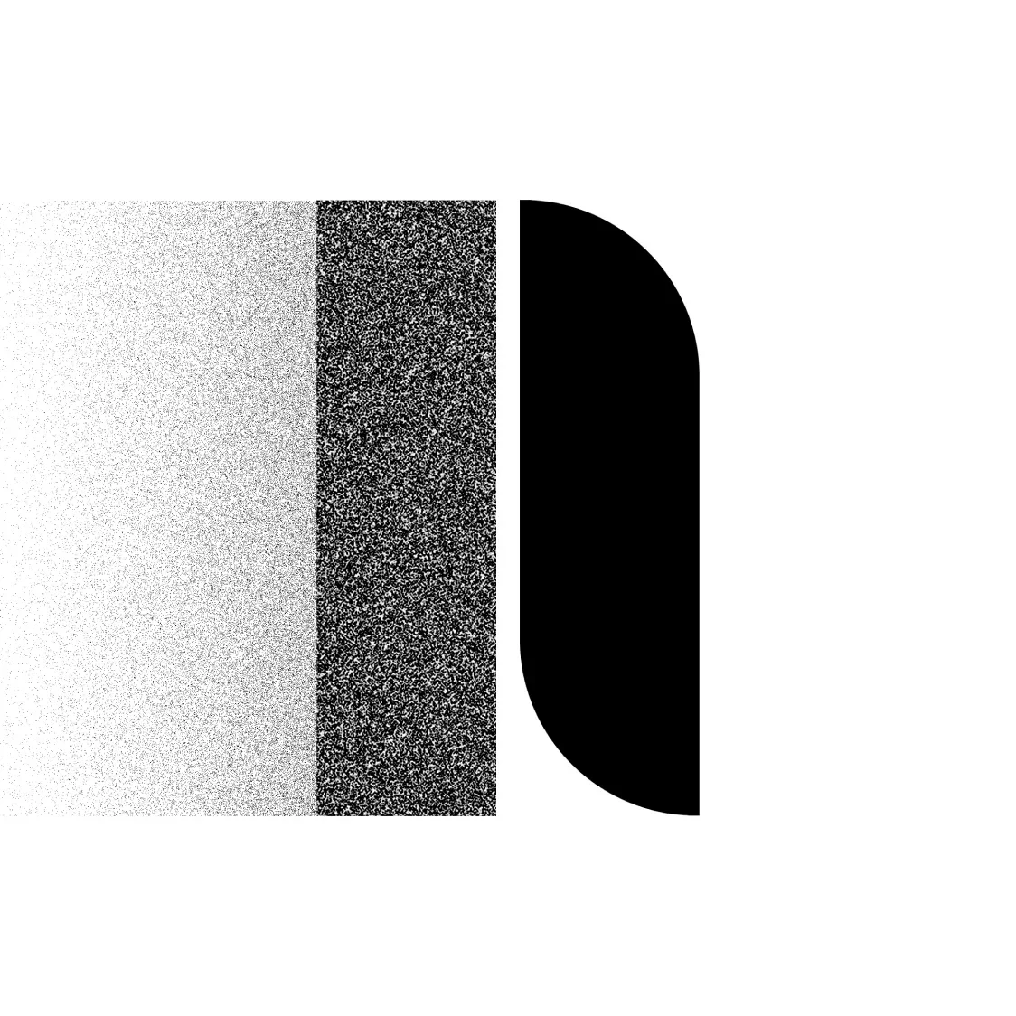 The letter 'n' made out of simple shapes and gradients of grainy black and white