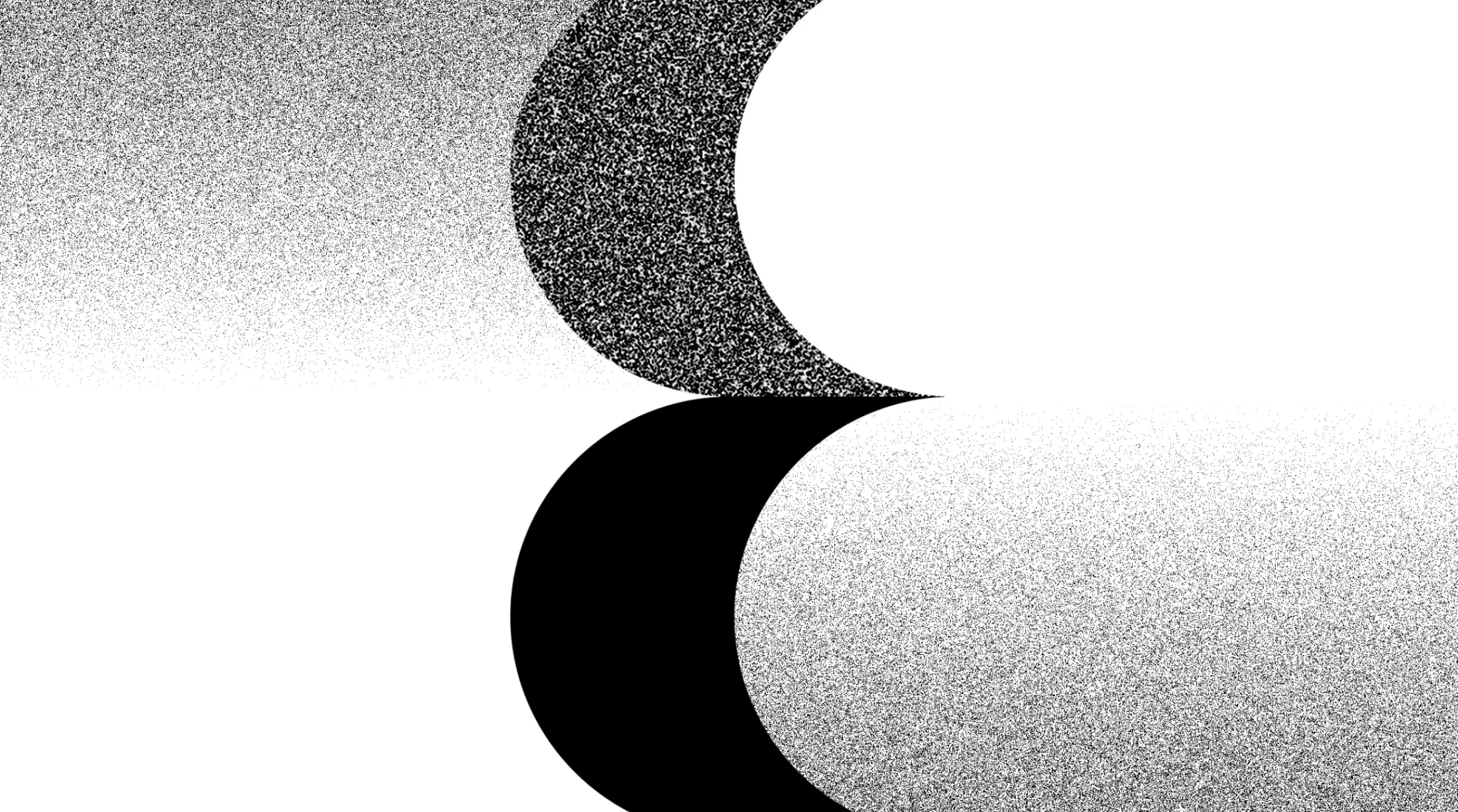 The letter 'e' made out of two crescents and gradients of grainy black and white