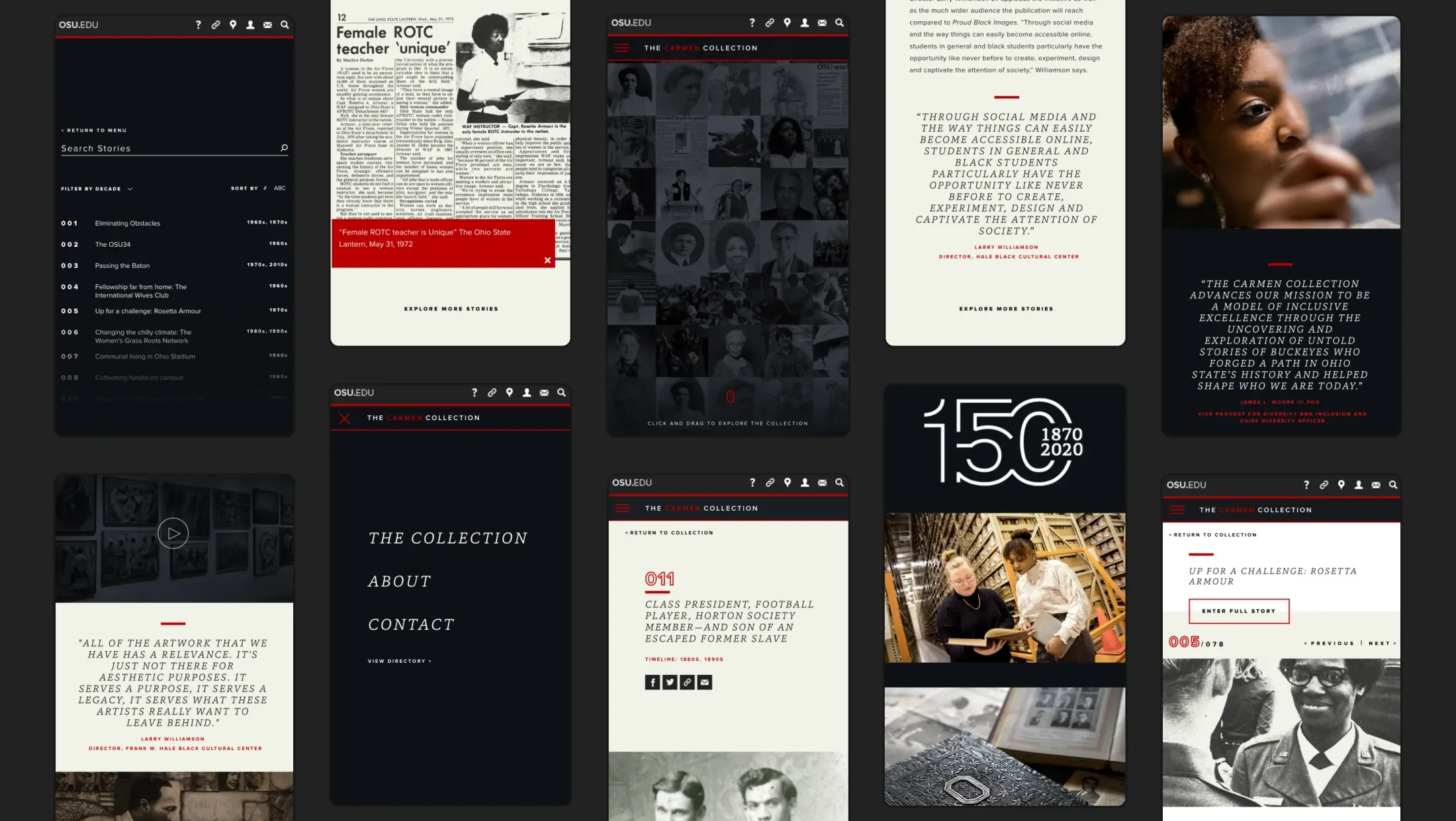 Image showing various phone screens of different layouts of the OSU Carmen COllection Website