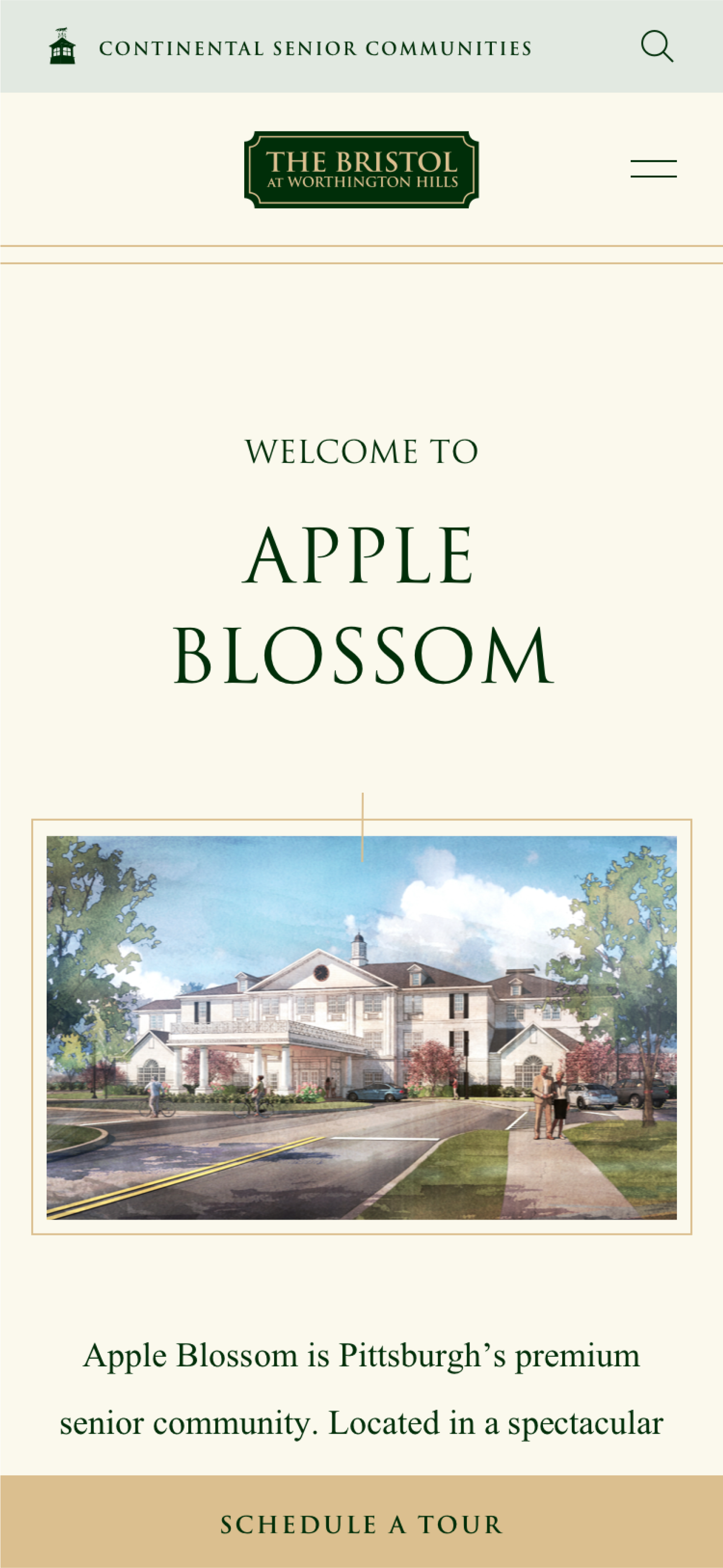 Apple Blossom homepage on mobile