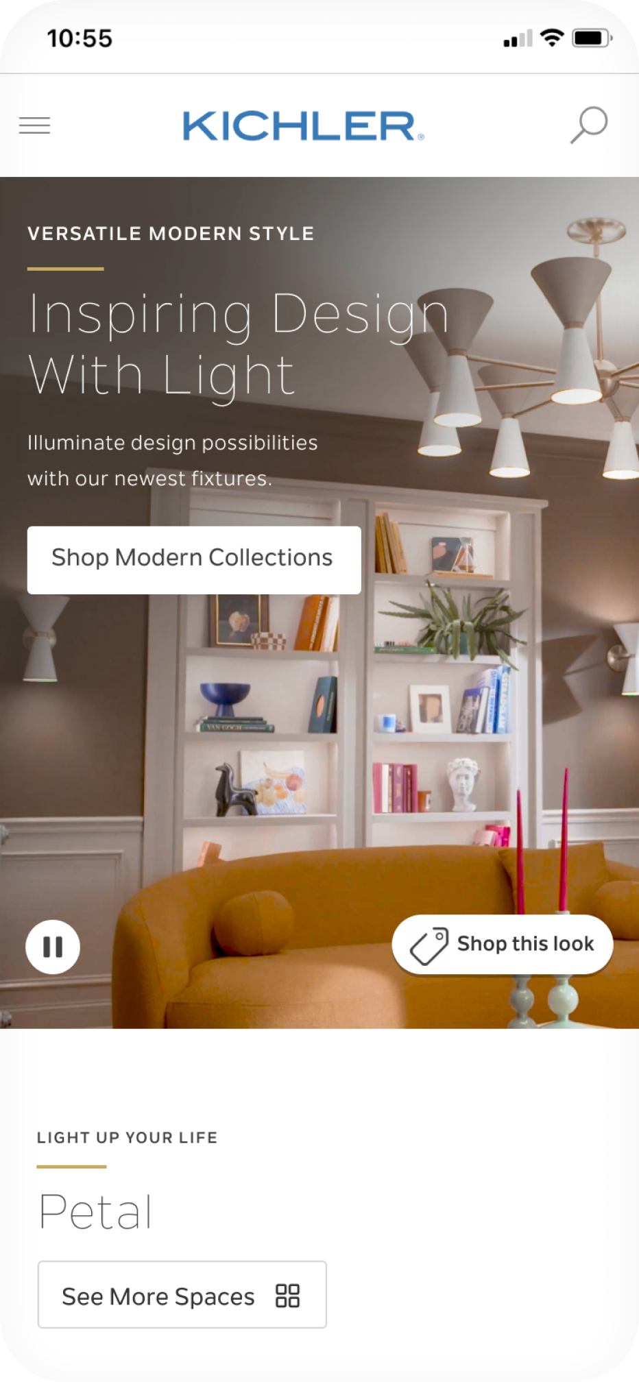 Homepage hero section titled "Inspiring Design With Light"