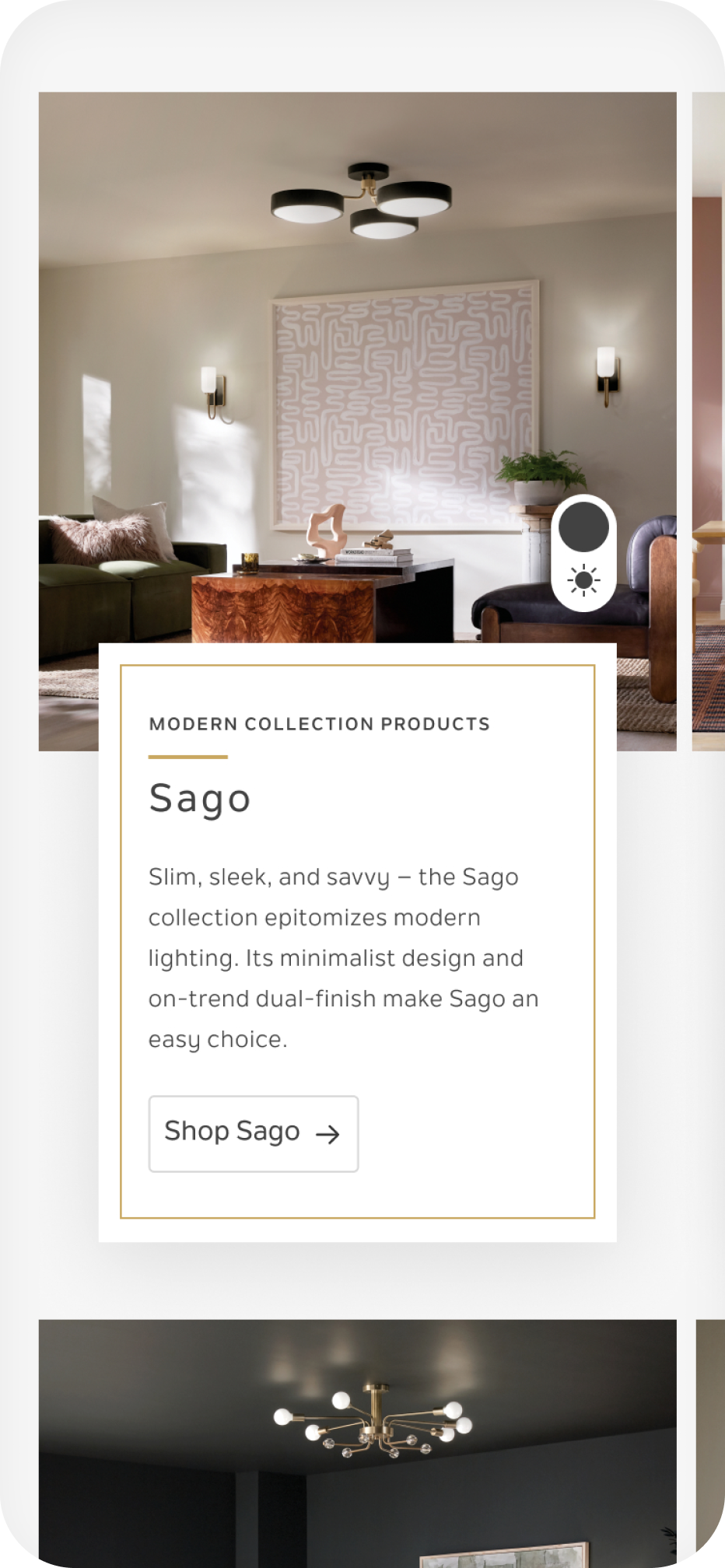 homepage collection slider featuring the "Sago" line 