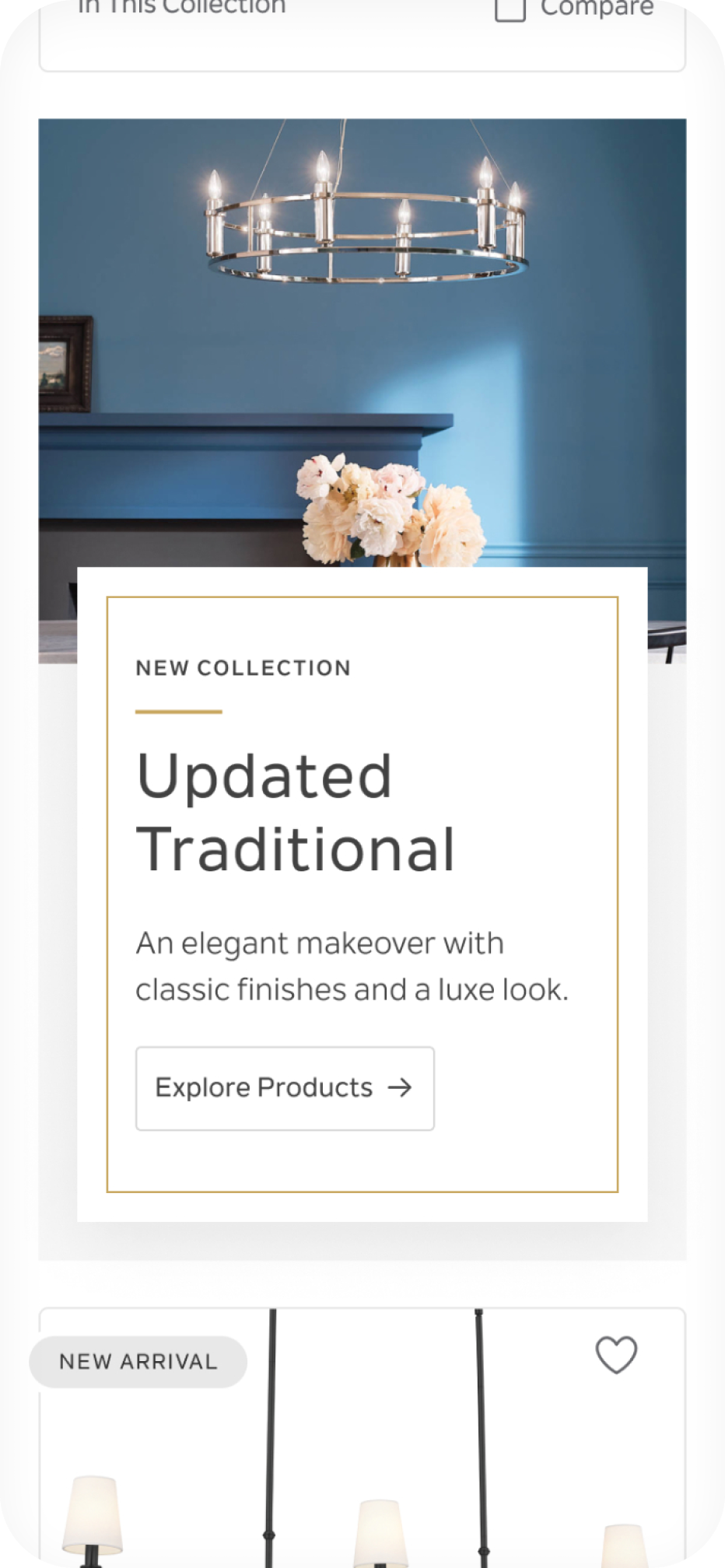 Shelf section featuring a new collection titled "Updated Traditional"