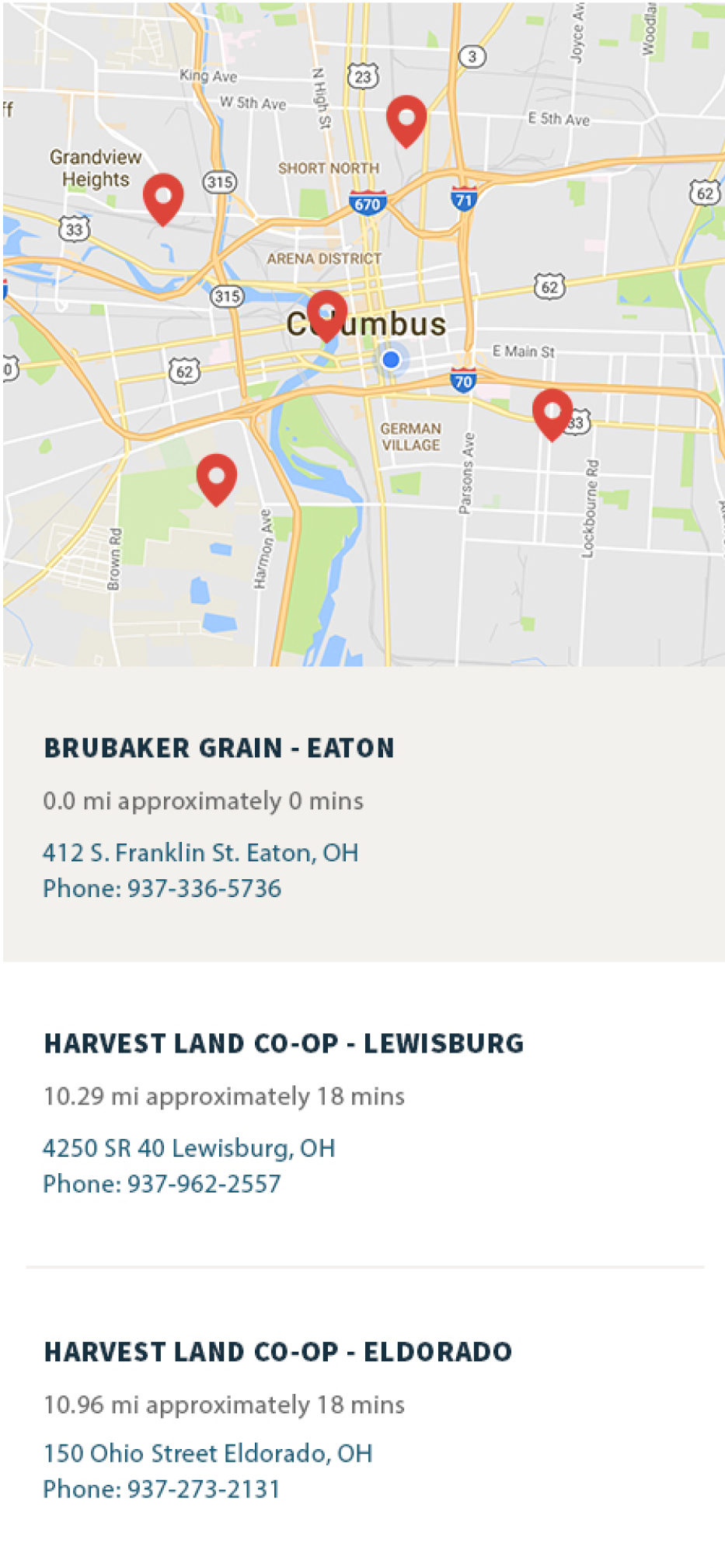 Kalmbach website on mobile showing locations to buy feed