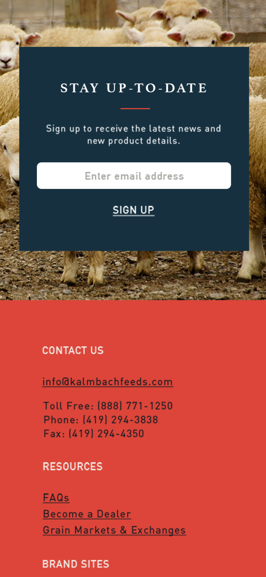  Kalmbach website on mobile showing an email sign-up box and contact information