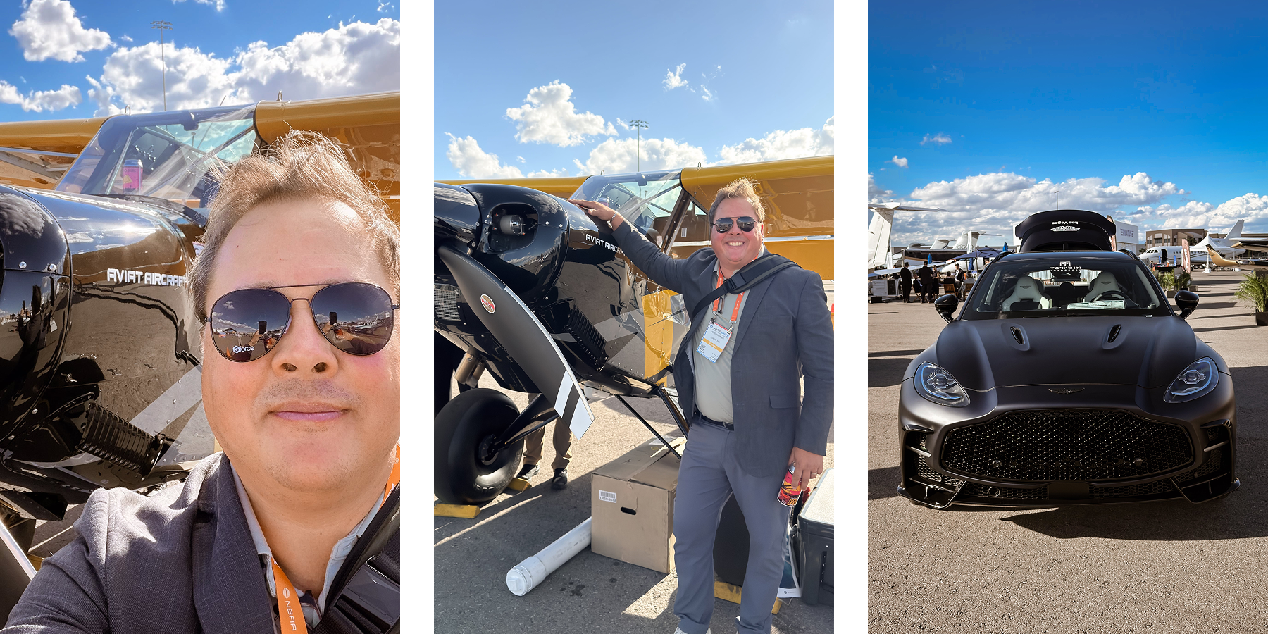 Aviat Husky A-1C-200 at Henderson Airfield, along with an Aston Martin DBX