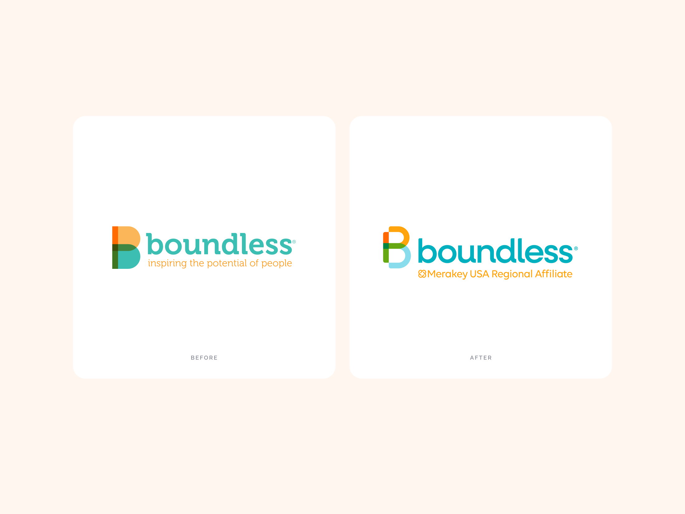 Before and after of Boundless logo refresh.