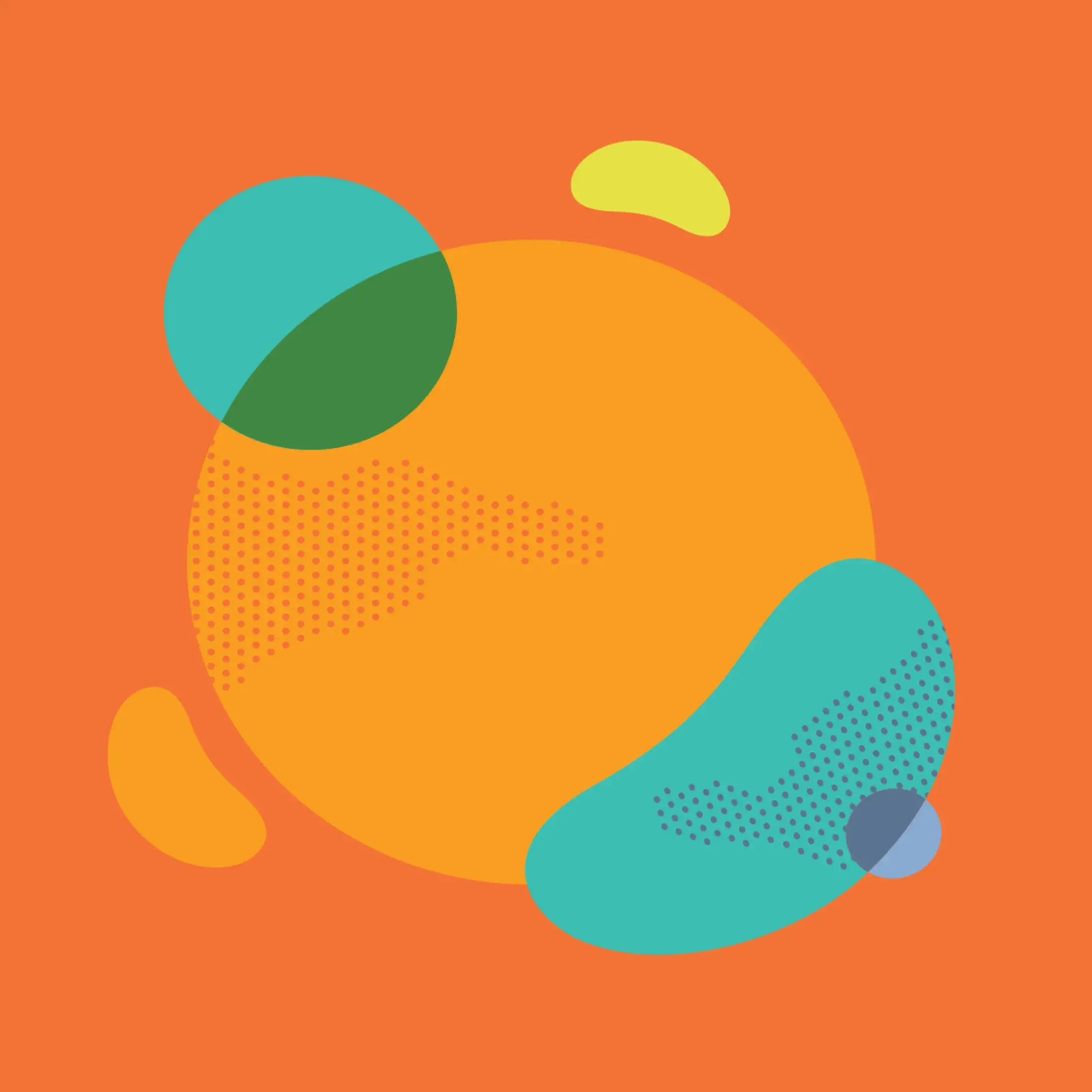 key visual of orange circle with blue shapes surrounding