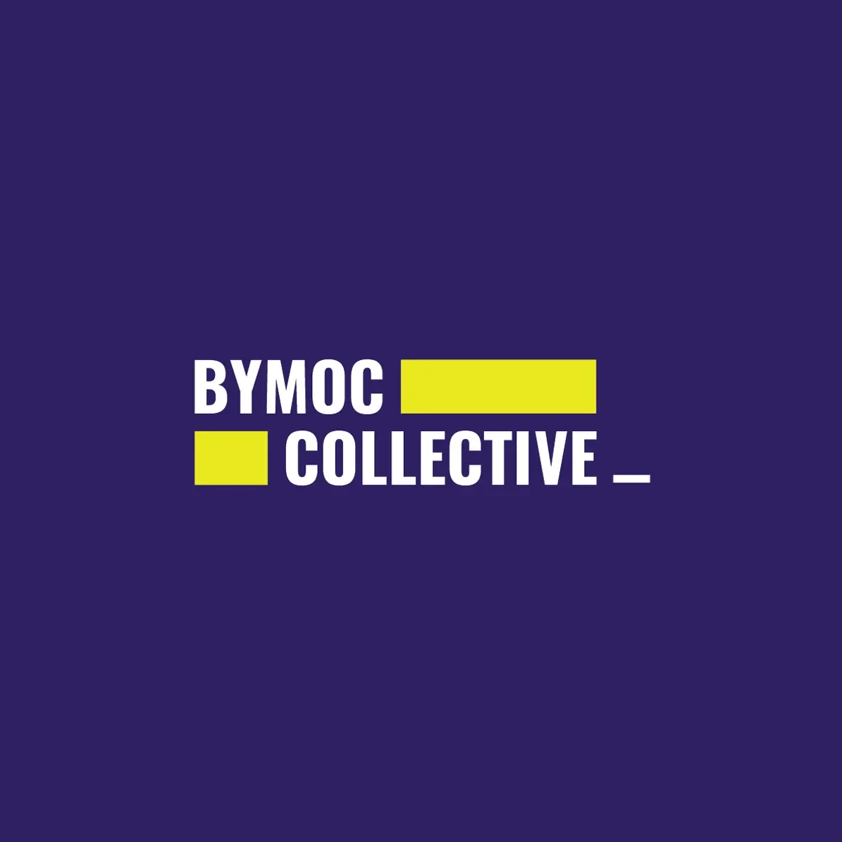 BYMOC Collective logo with yellow bars on a purple background