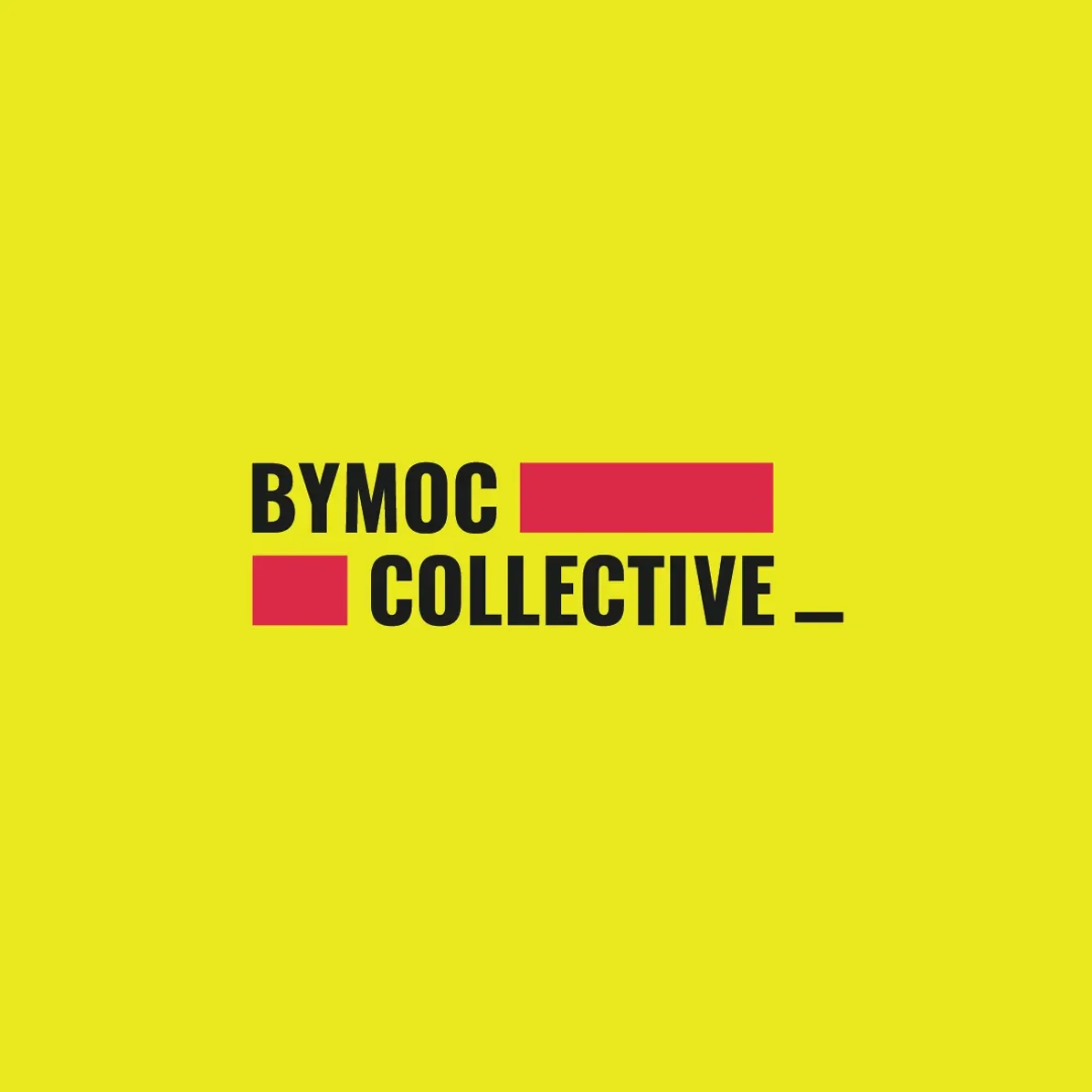 BYMOC Collective logo with pink bars on a yellow background