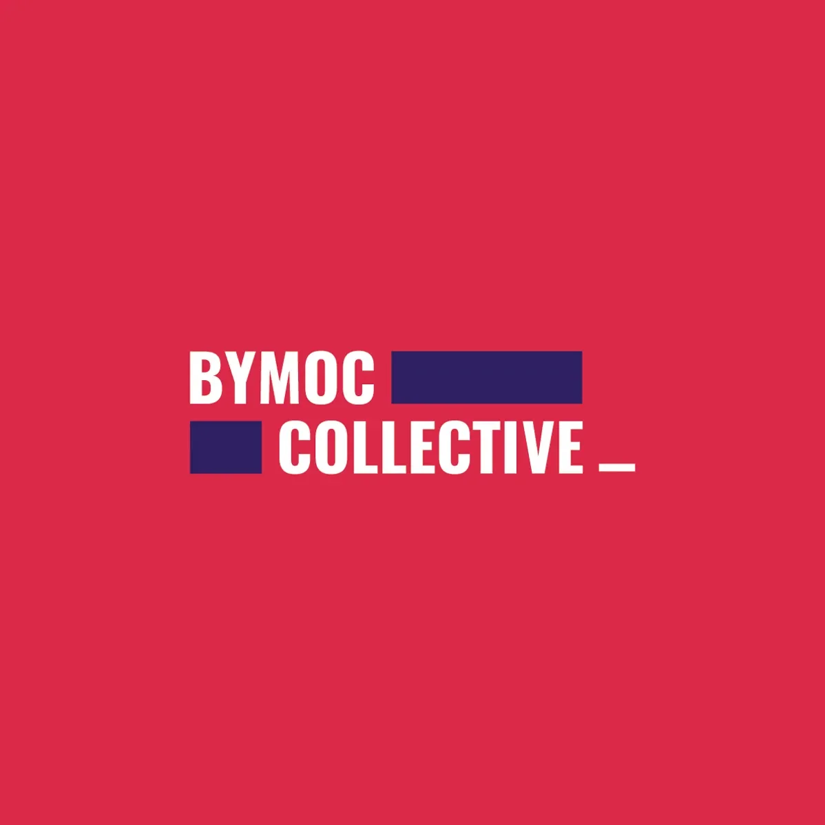 BYMOC Collective logo with purple bars on a pink background