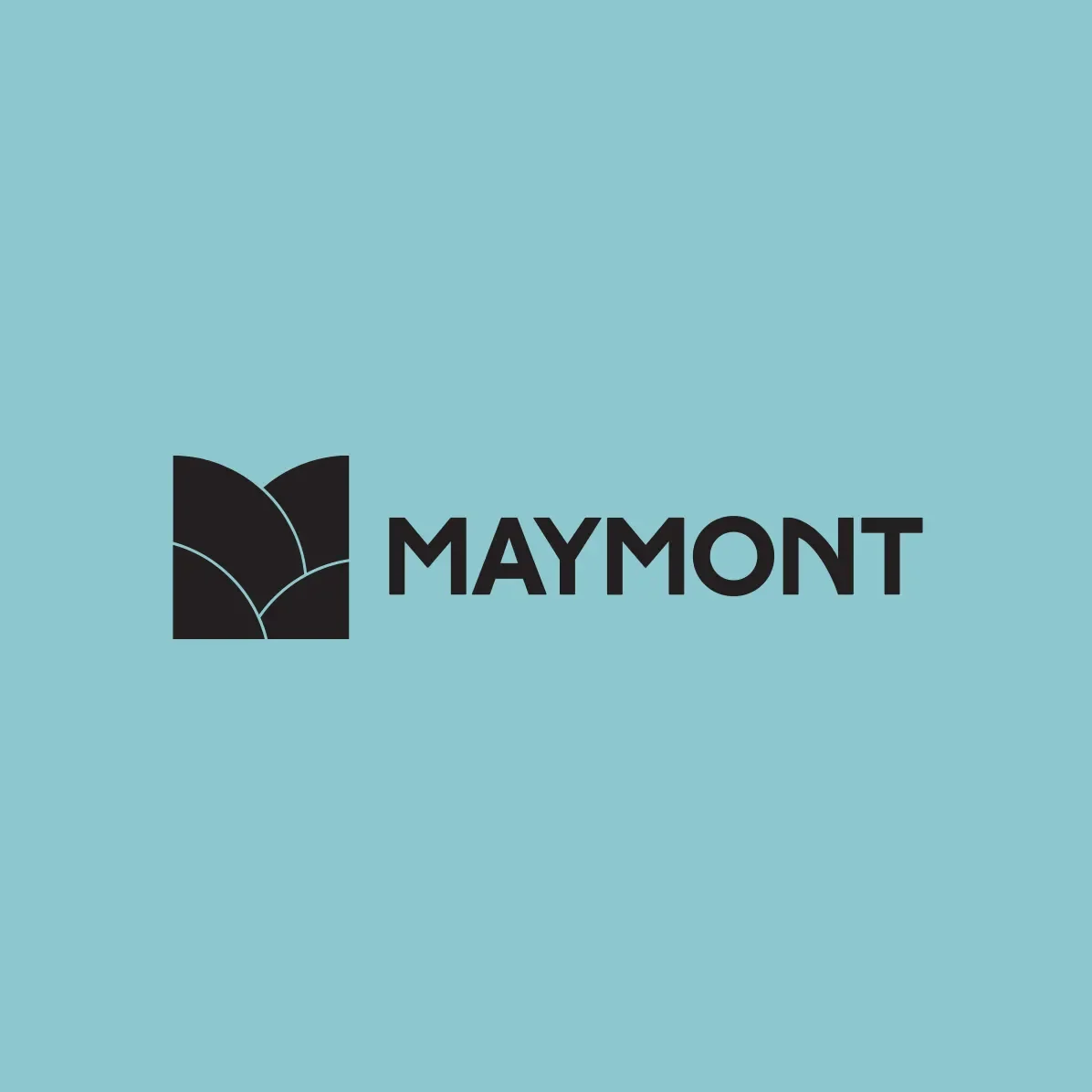 horizontal Maymont logo in black over light blue