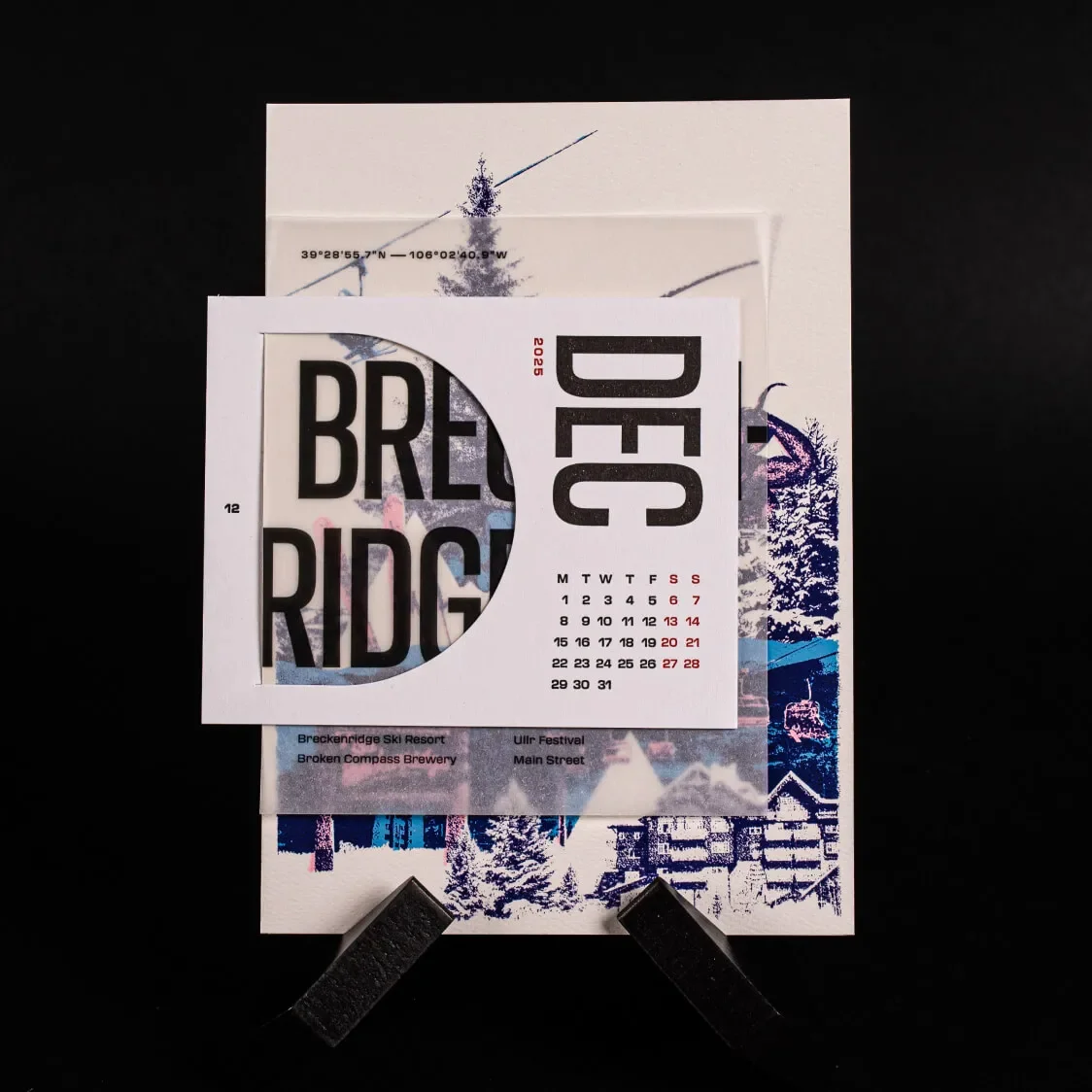 Top down view of the December calendar card