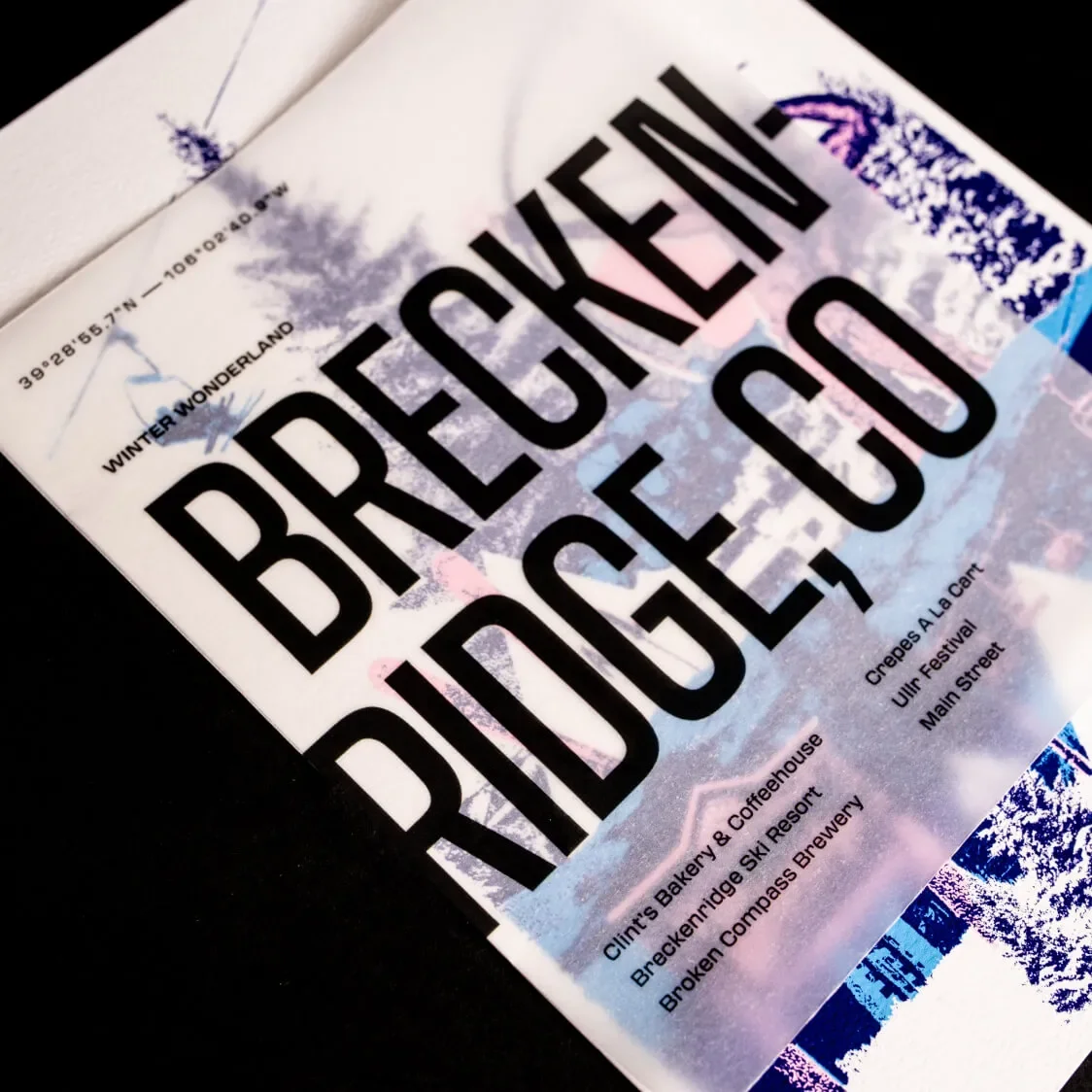 Close-up of the December artwork and overlay showing, "Breckenridge, CO"