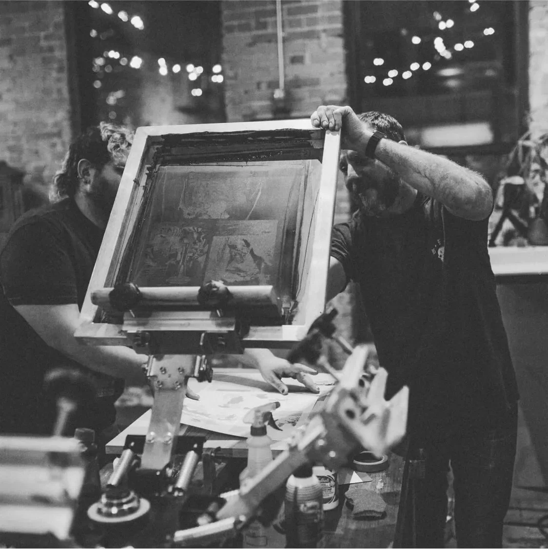 Black and white shot of the printing press in action