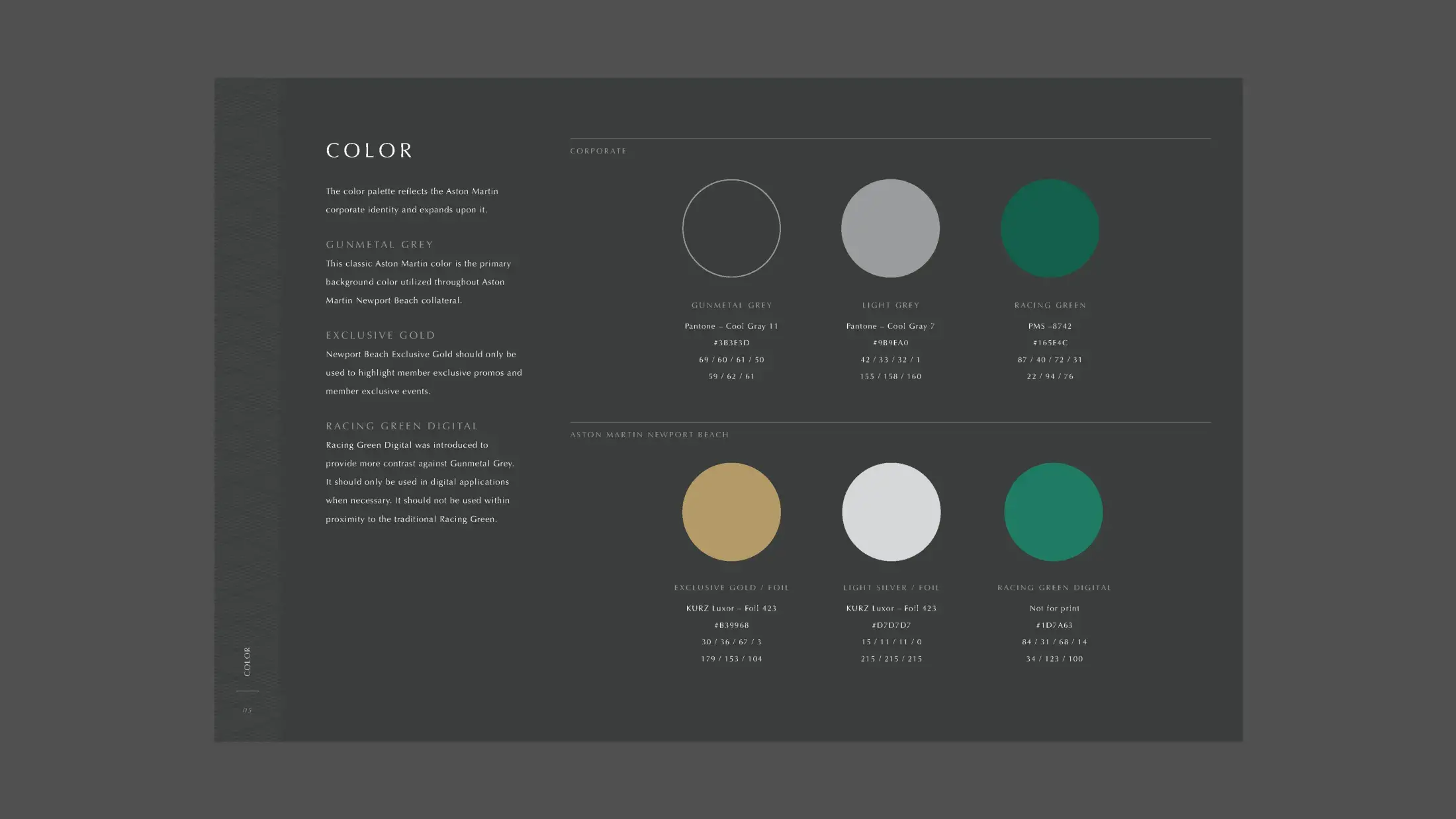 Style guide page on color palette