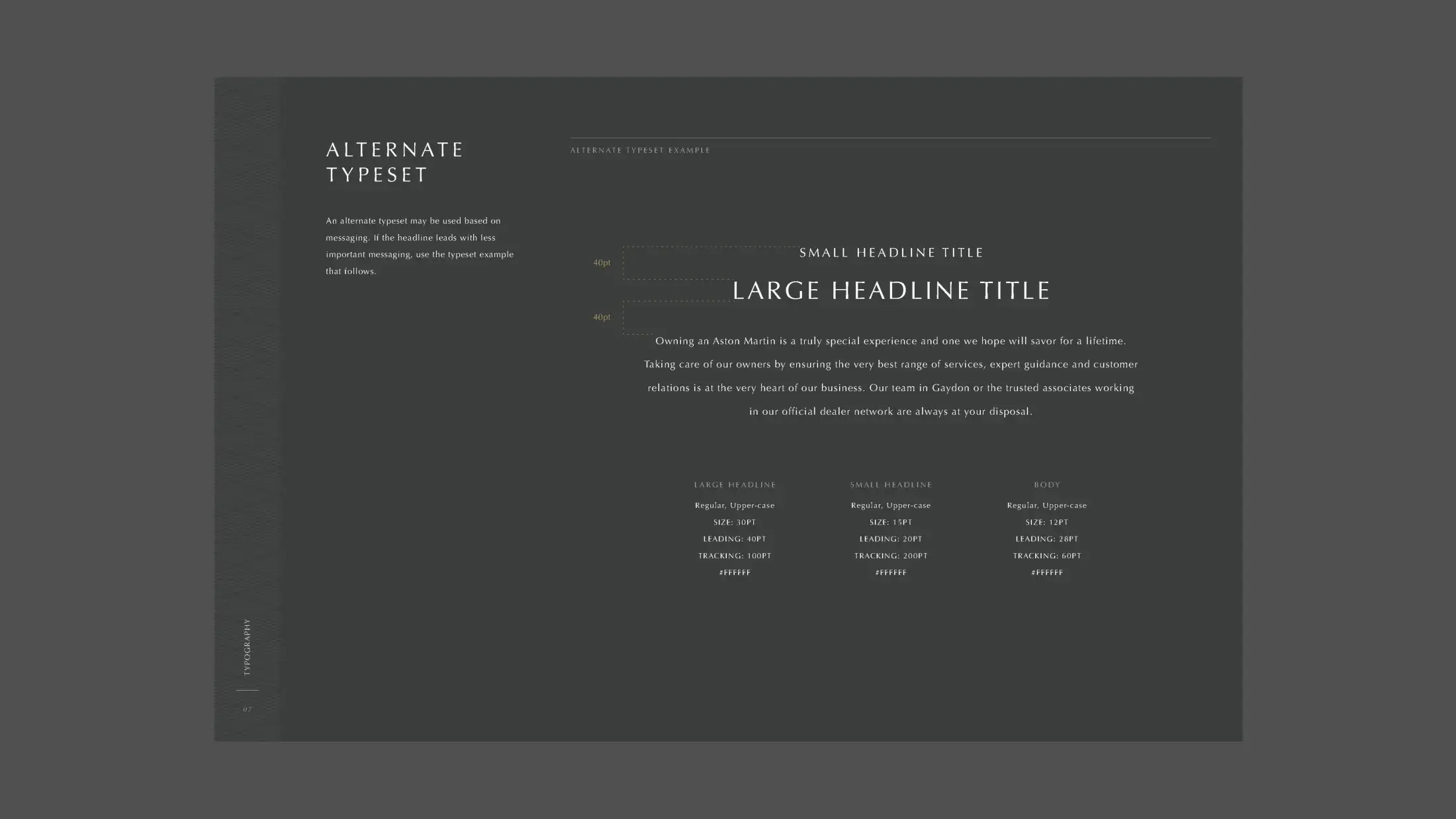 Style guide page on typography, primary typeset