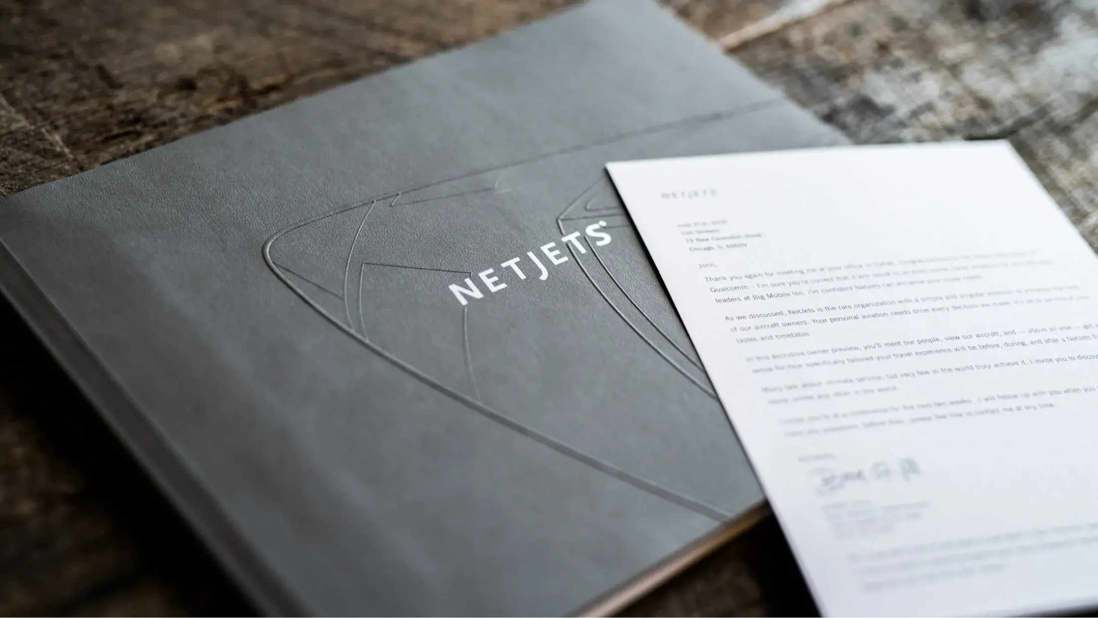 Netjets book with accompanying letter