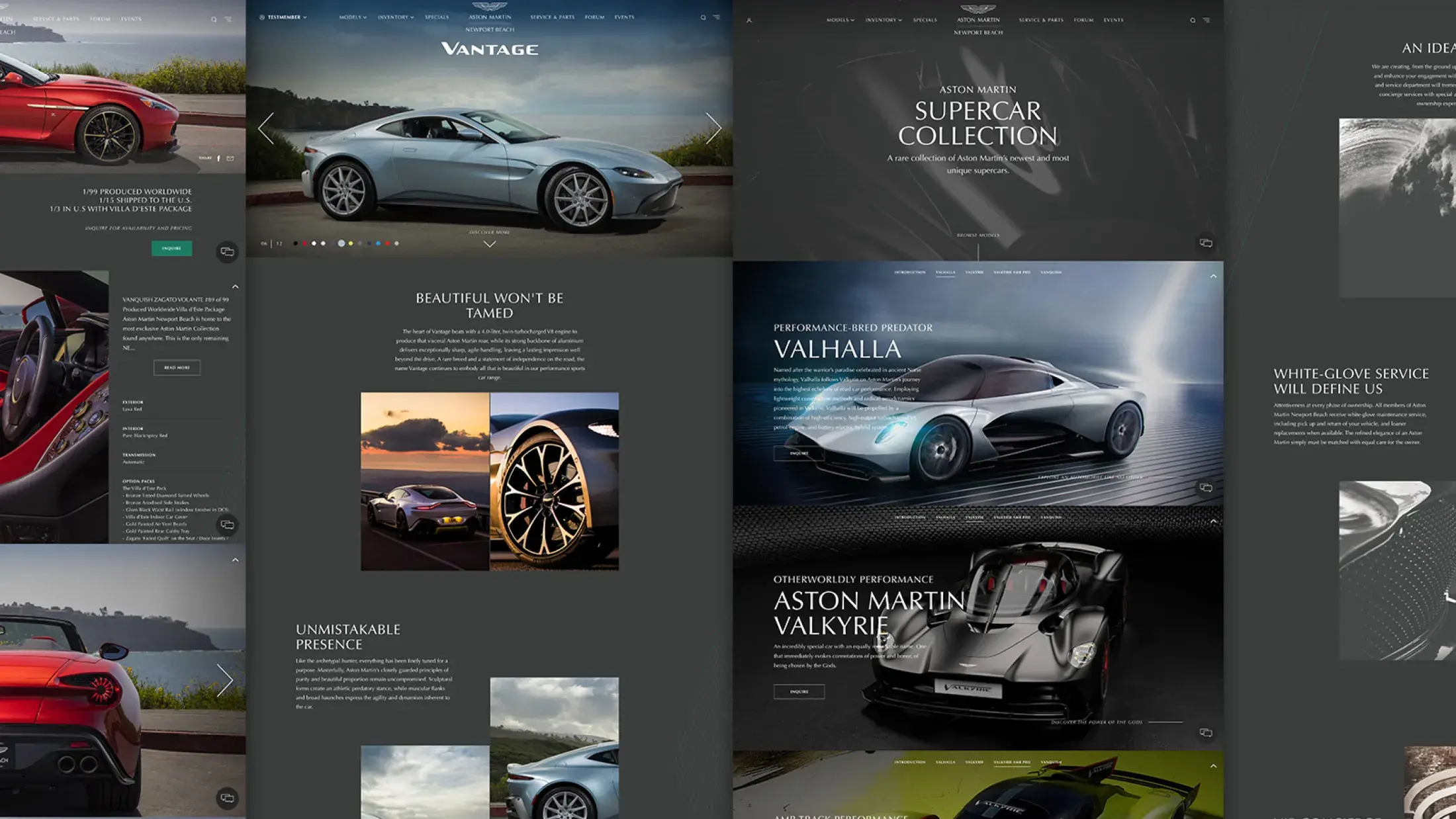 compilation of pages from the Aston Martin Newport Beach website
