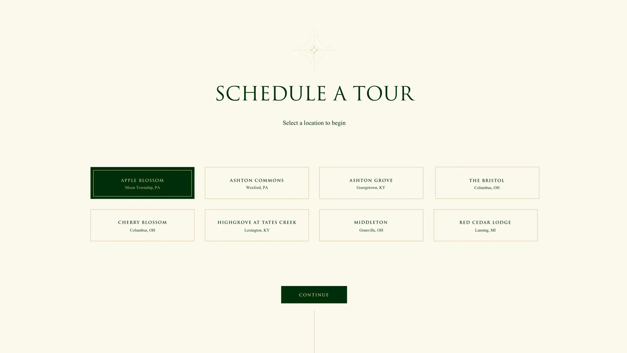schedule a tour location selector