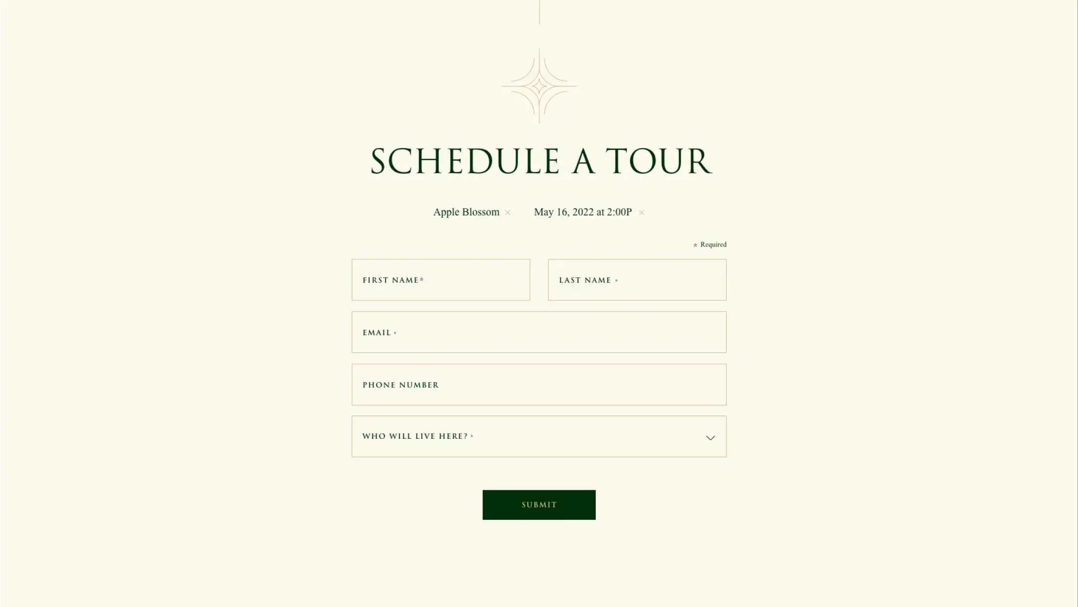 schedule a tour page date selector