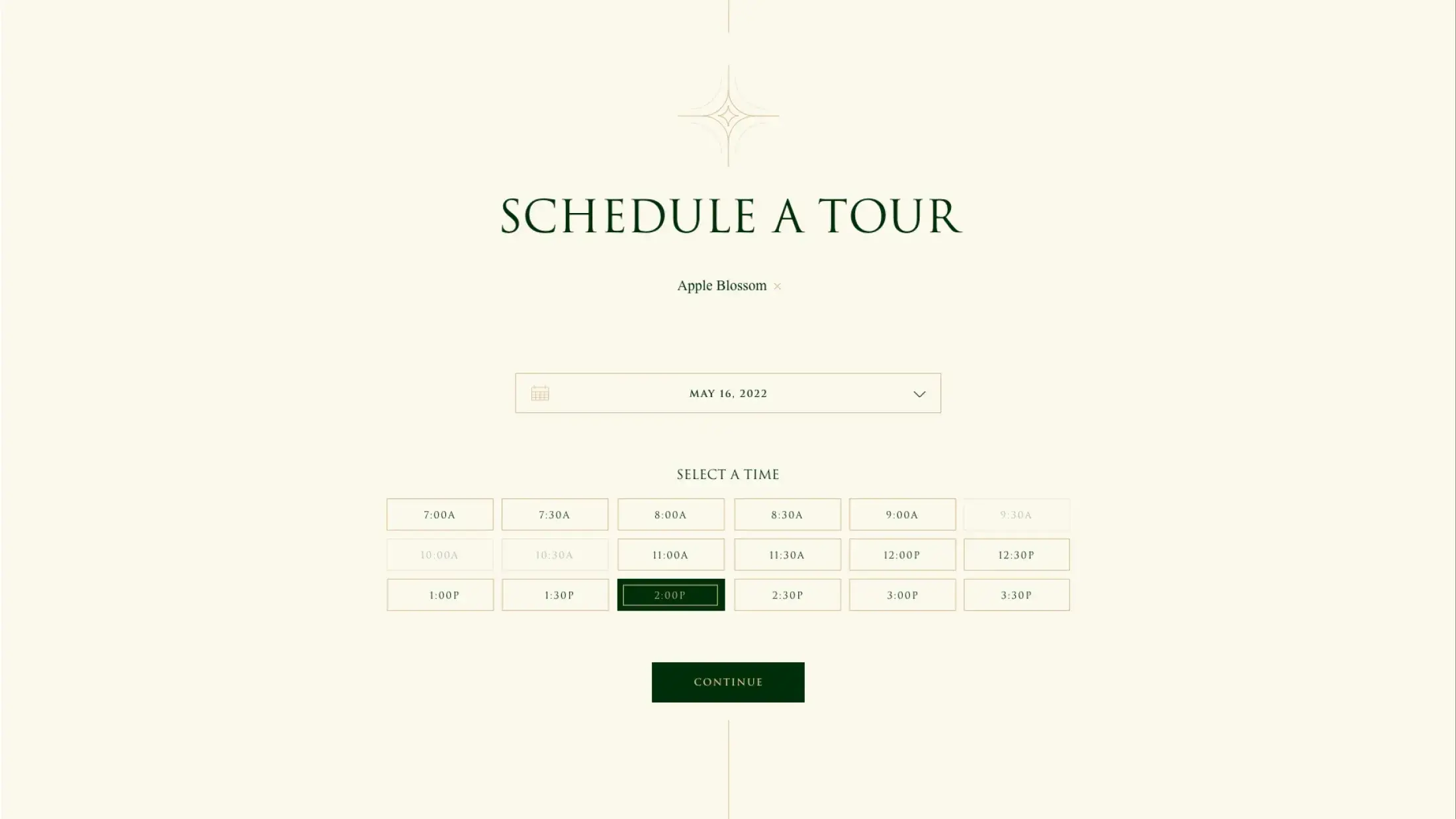 schedule a tour time selector
