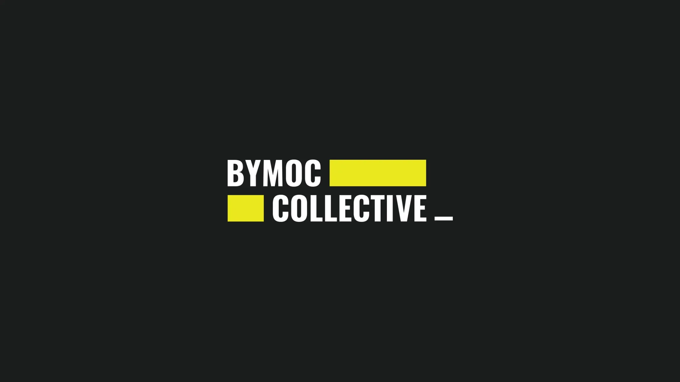 BYMOC Collective logo with white lettering and yellow rectangles and a black background