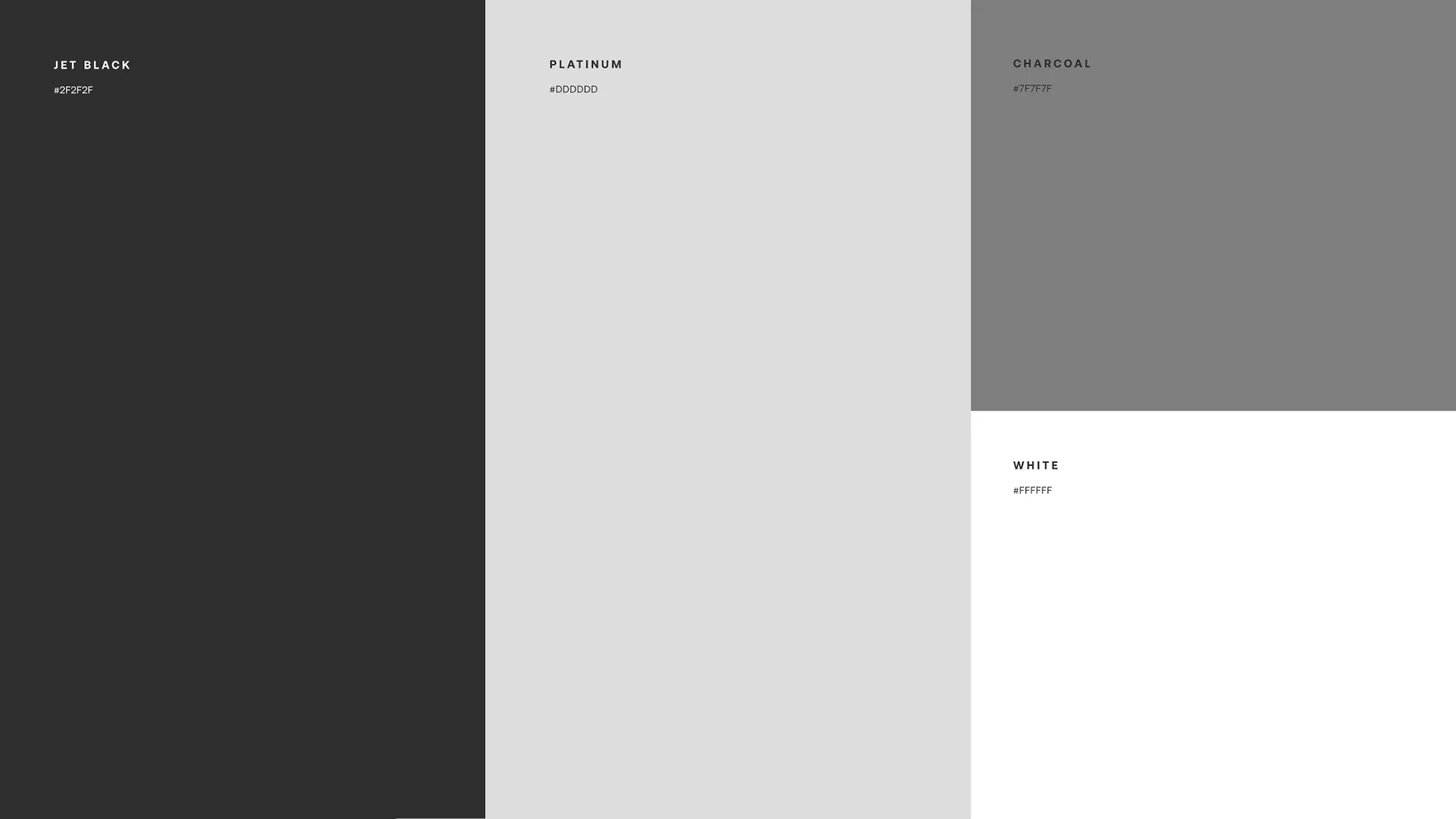 Color guide for 5x5, highlighting Jet Black, Platinum, Charcoal and White