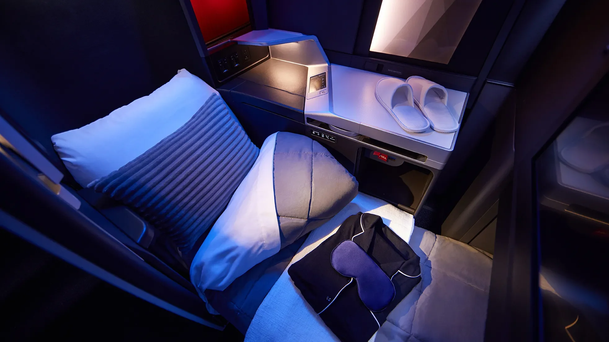 wind down service in the layflat seats aboard a Boeing 777