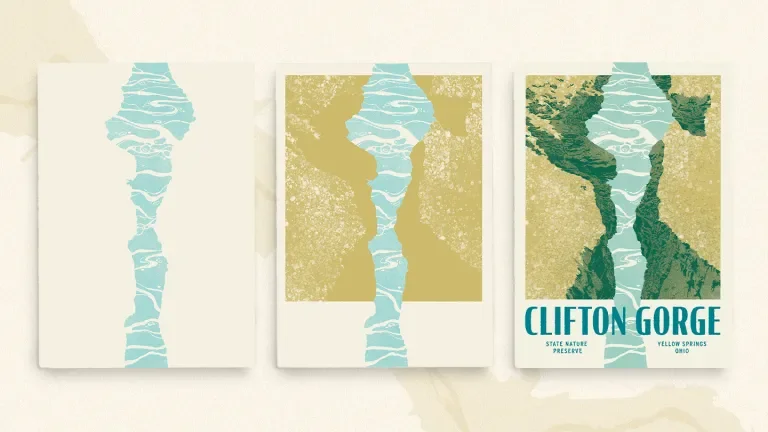 Three layers of Clifton Gorge postcard