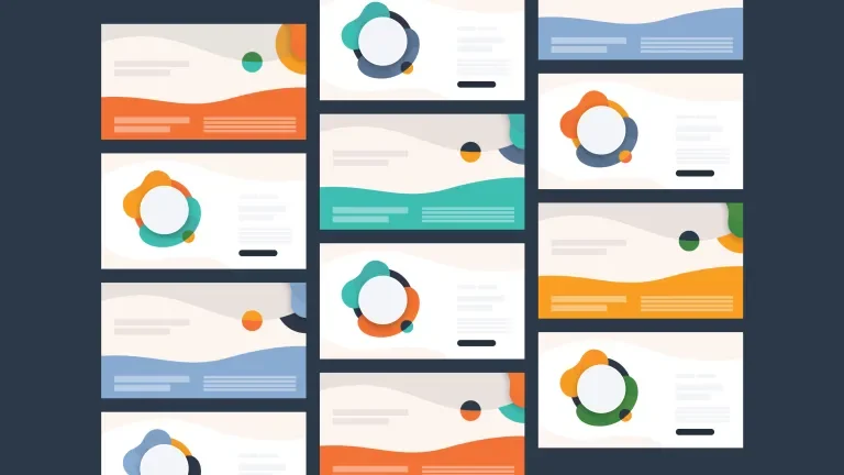 application of new brand color pallettes on cards mimicking webpages