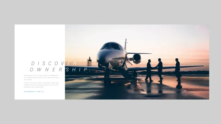 a jet in the sunset with the title "Discover Ownership"