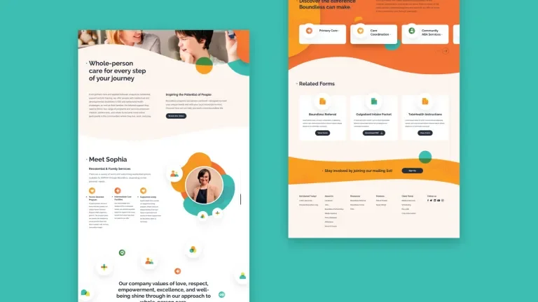 two screens of the website homepage side-by-side