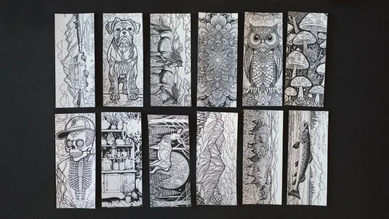 Coloring book pages in a grid