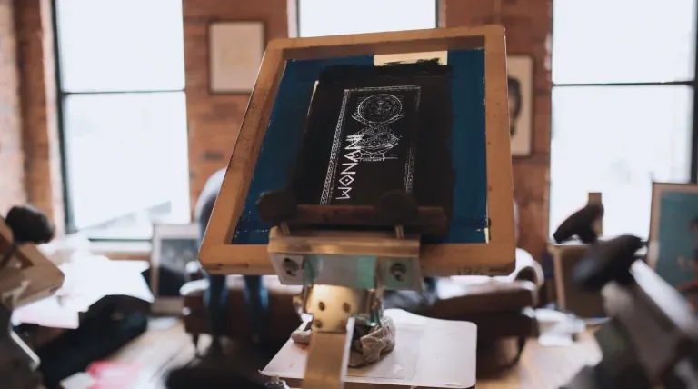 Screen printing press with the Wonani transparency waiting to be used