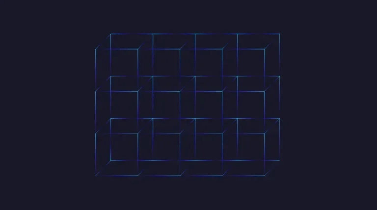 pattern of black cubes outlined in an iridescent blue