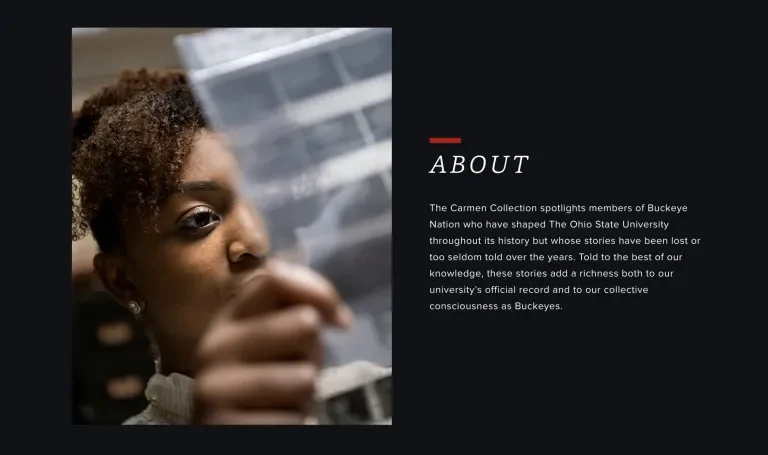 Image showing an About section on the OSU Carmen Collection website