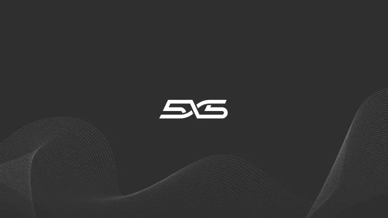 5x5 logo against a dark background with a subtle wave pattern across the base
