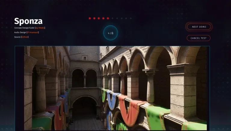 Landing page for the Sponza web test on the Open Web Games website.