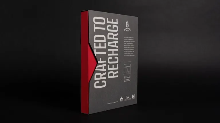 Outer sleeve of the desk calendar packaging which reads, "Crafted to Recharge"