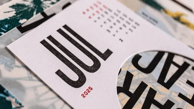 Close-up of the July calendar card