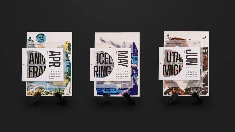 Three complete calendar cards in a row: April, May and June