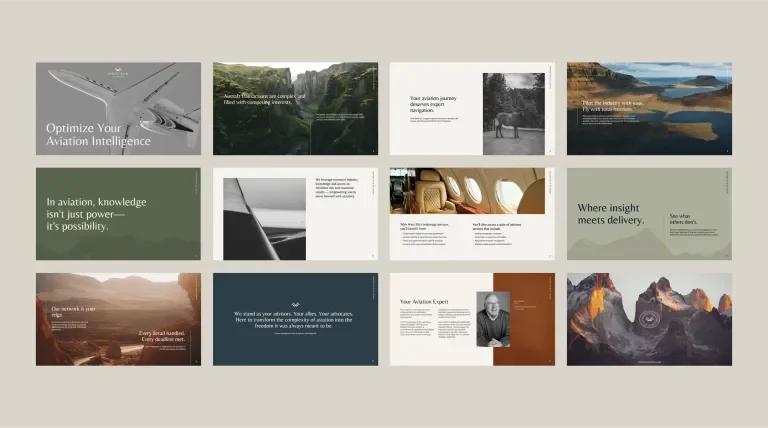 Spread of slides in the West Elk Aviation presentation deck