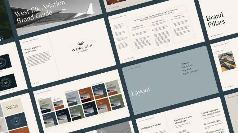 Offset grid of pages from the West Elk Aviation brand guide
