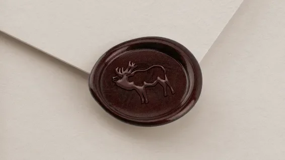 Envelope wax seal with an elk pressed into it