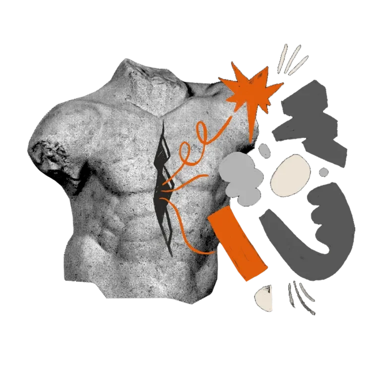 Illustration of abstract elements coming out of a chest