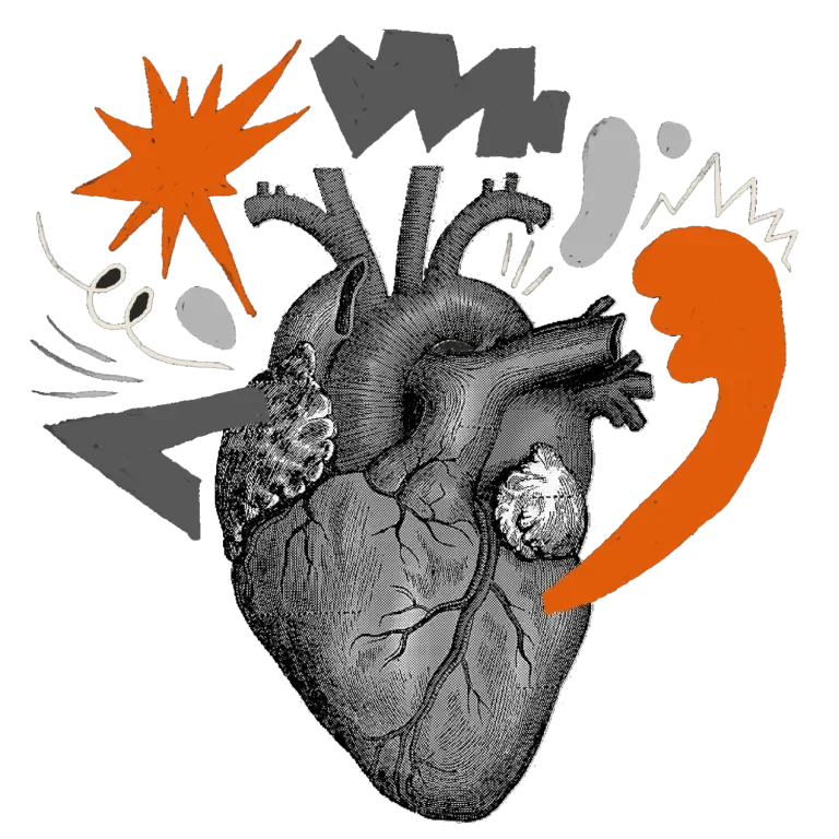 Illustration of abstract elements coming out of a anatomical heart