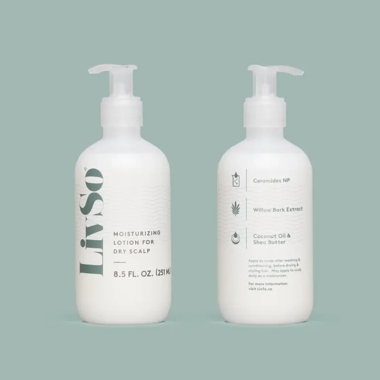 Front and back of LivSo pump bottle side by side