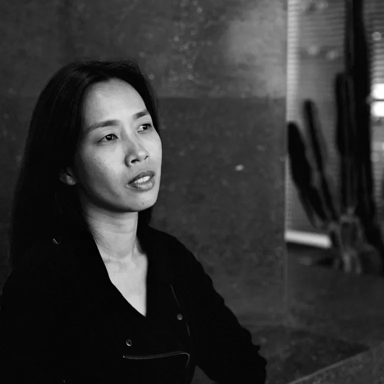 pensive woman colored in black and white